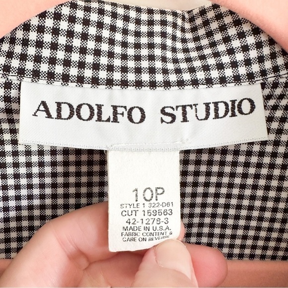 Adolfo Studio Vintage Black White Gingham Check boxy Button Up Shirt sz 10P - Picture 9 of 10